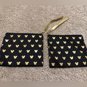 Disney Mickey Mouse Gold & Black Wristlet Pouch set of 2